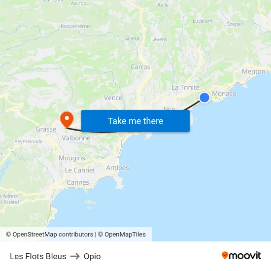 Les Flots Bleus to Opio map