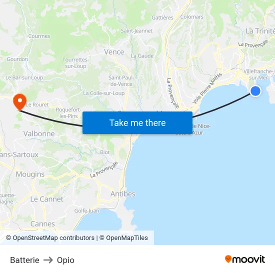 Batterie to Opio map