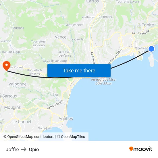 Joffre to Opio map