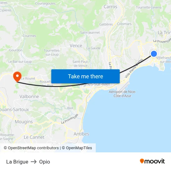 La Brigue to Opio map
