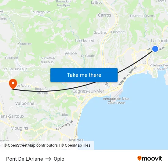 Pont De L'Ariane to Opio map