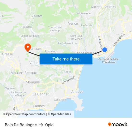 Bois De Boulogne to Opio map