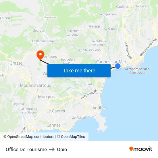 Office De Tourisme to Opio map