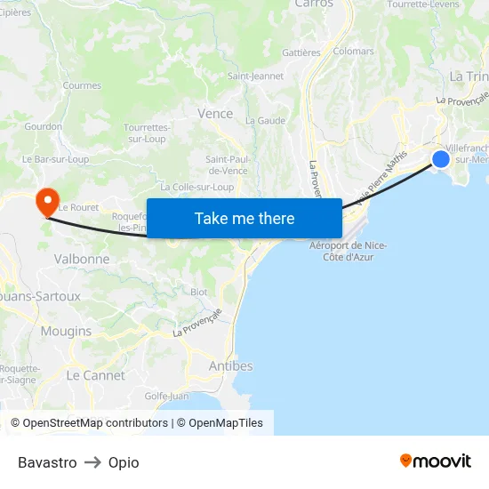 Bavastro to Opio map