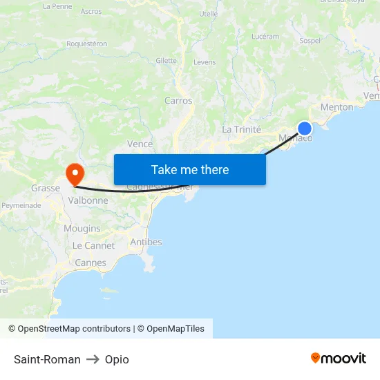 Saint-Roman to Opio map