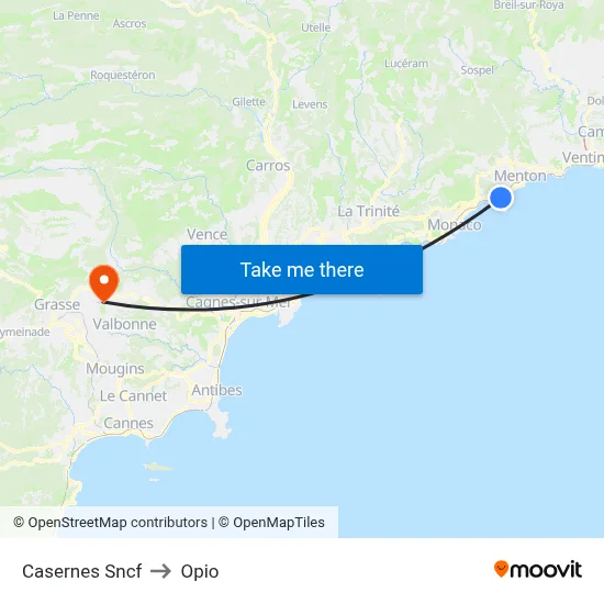 Casernes Sncf to Opio map