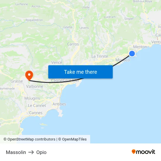 Massolin to Opio map