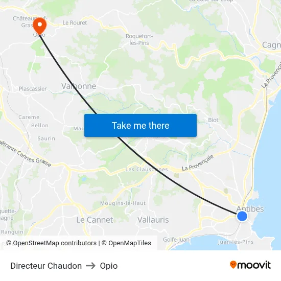 Directeur Chaudon to Opio map
