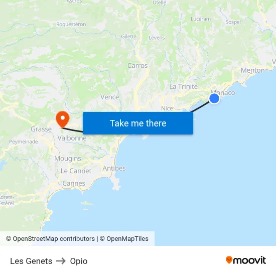 Les Genets to Opio map