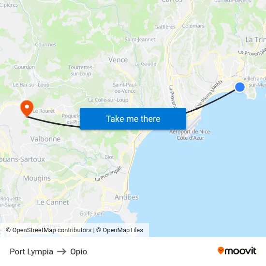 Port Lympia to Opio map