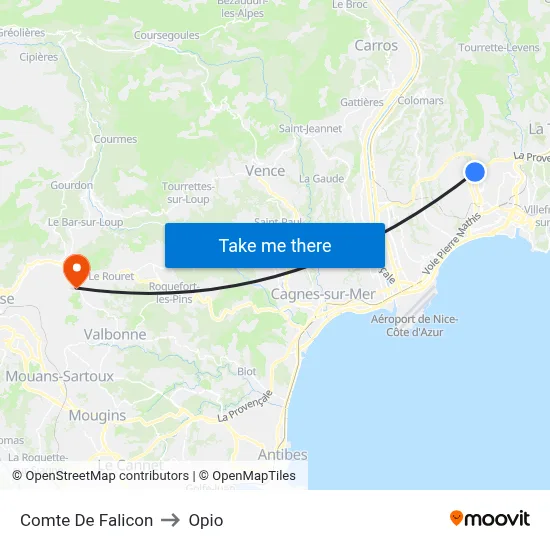 Comte De Falicon to Opio map