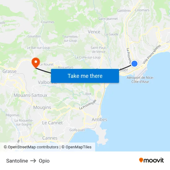 Santoline to Opio map