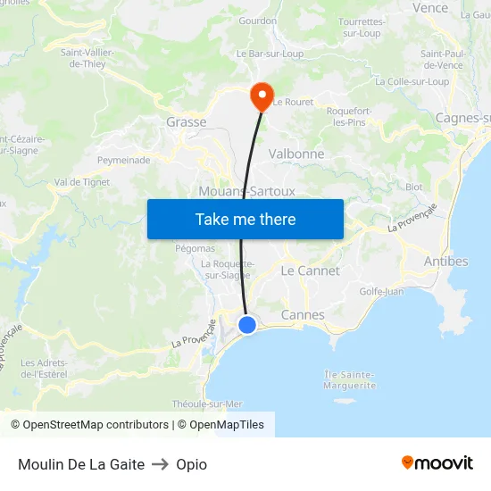 Moulin De La Gaite to Opio map