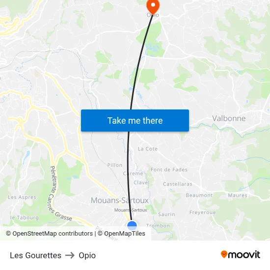 Les Gourettes to Opio map