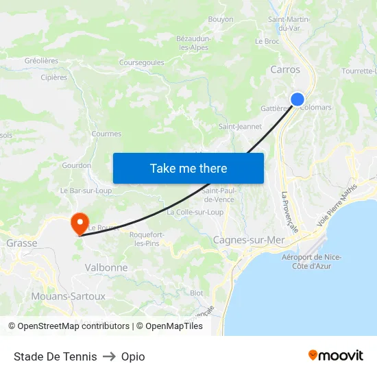 Stade De Tennis to Opio map
