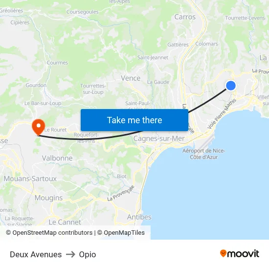 Deux Avenues to Opio map