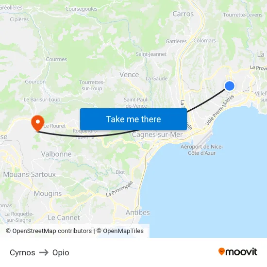 Cyrnos to Opio map