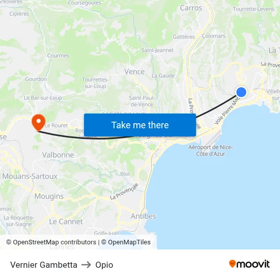 Vernier Gambetta to Opio map