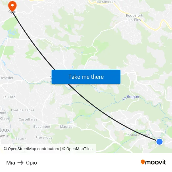 Mia to Opio map