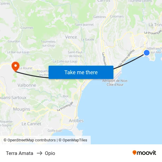 Terra Amata to Opio map