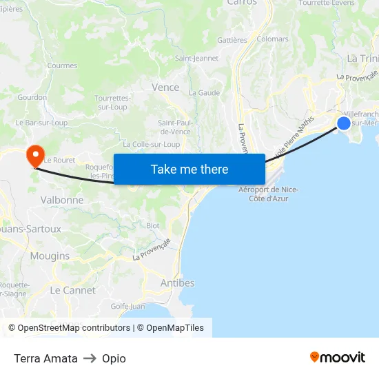 Terra Amata to Opio map
