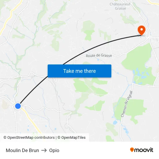 Moulin De Brun to Opio map