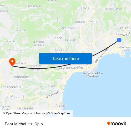 Pont Michel to Opio map