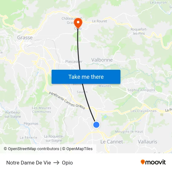 Notre Dame De Vie to Opio map
