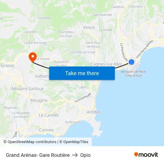 Grand Arénas- Gare Routière to Opio map