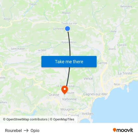 Rourebel to Opio map