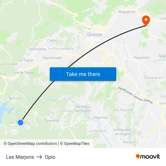 Les Marjoris to Opio map