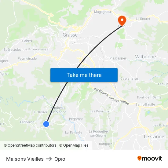 Maisons Vieilles to Opio map