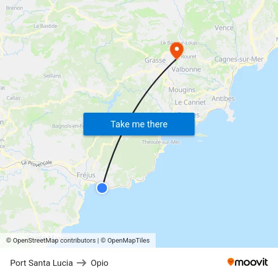 Port Santa Lucia to Opio map