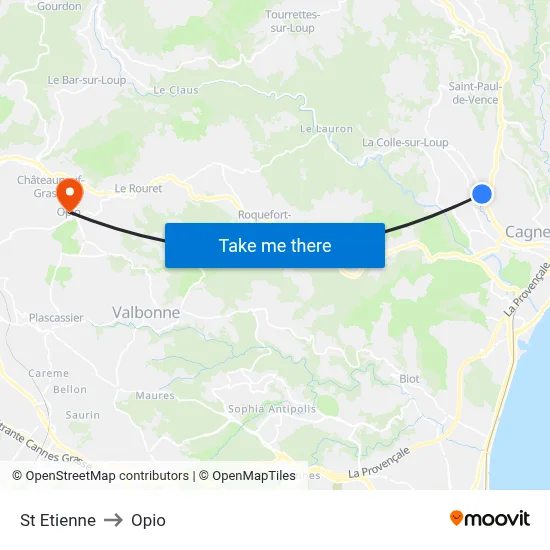 St Etienne to Opio map