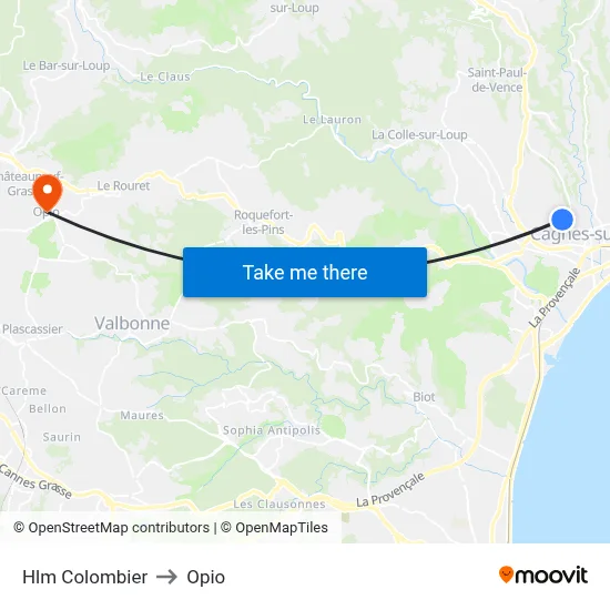 Hlm Colombier to Opio map