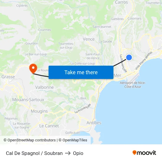 Cal De Spagnol / Soubran to Opio map