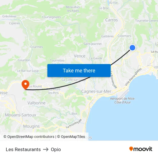 Les Restaurants to Opio map