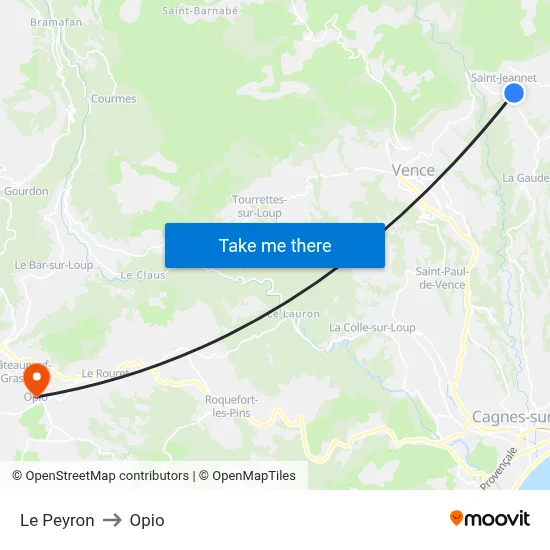 Le Peyron to Opio map