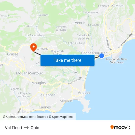Val Fleuri to Opio map