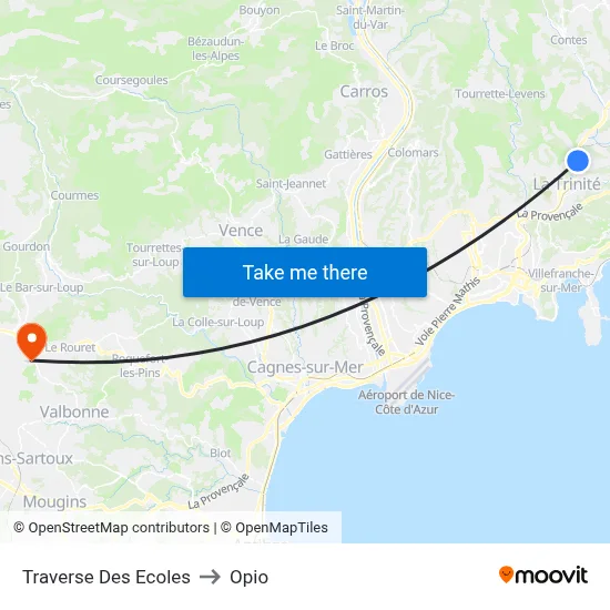Traverse Des Ecoles to Opio map