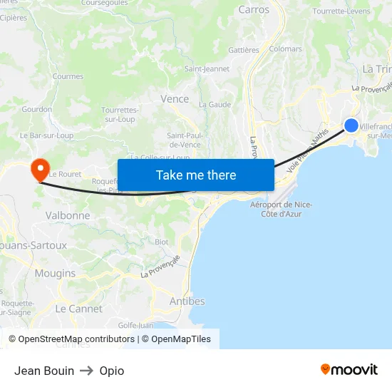 Jean Bouin to Opio map