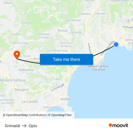 Grimaldi to Opio map