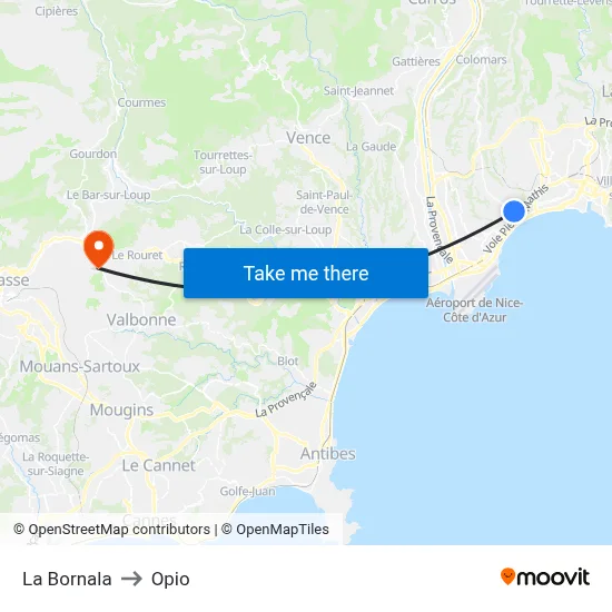 La Bornala to Opio map
