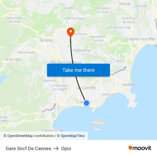 Gare Sncf De Cannes to Opio map