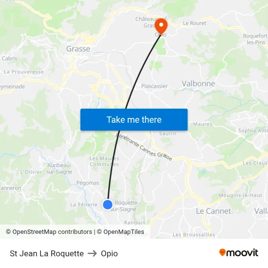 St Jean La Roquette to Opio map