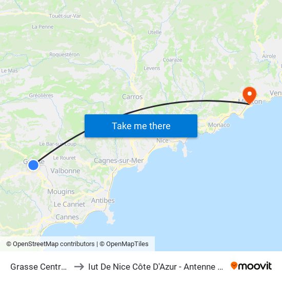 Grasse Centre Ville to Iut De Nice Côte D'Azur - Antenne De Menton map