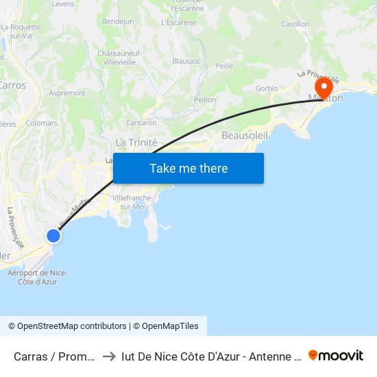 Carras / Promenade to Iut De Nice Côte D'Azur - Antenne De Menton map