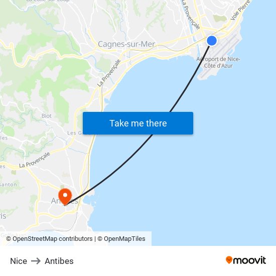 Nice to Antibes map