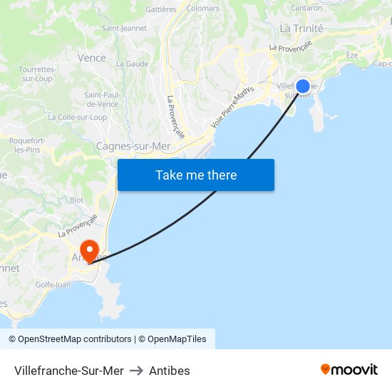 Villefranche-Sur-Mer to Antibes map