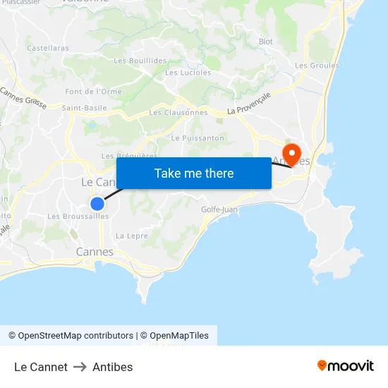 Le Cannet to Antibes map